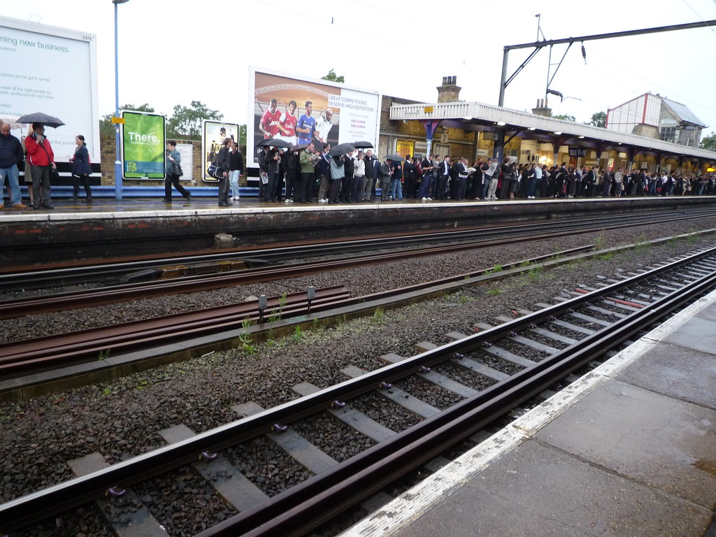 Platform 2 at Chelmsford, packed with passengers following delays