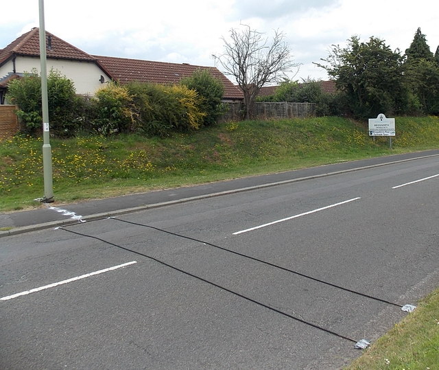 Traffic counting cables cross Wenlock Road, Bridgnorth