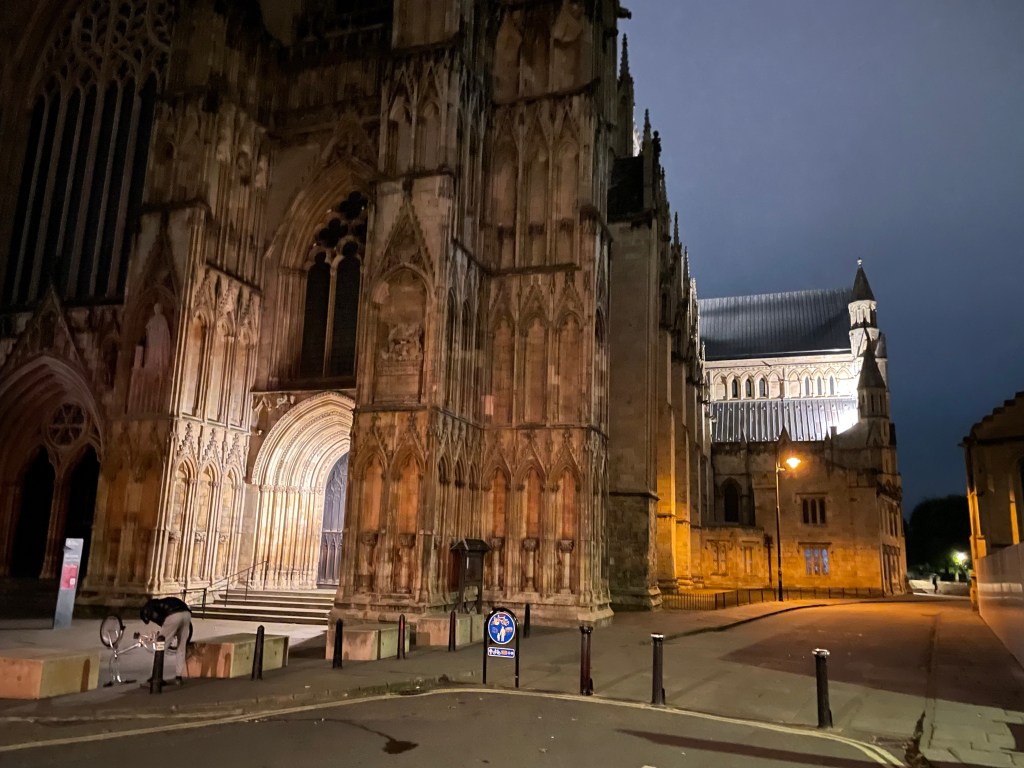 Changing a wheel outside of York Minster